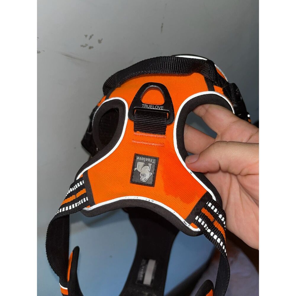No pull outdoor dog chest harness size L with Im shy ask to pet signs